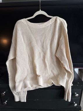 Old Navy Cream Open-Weave Crewneck Sweater